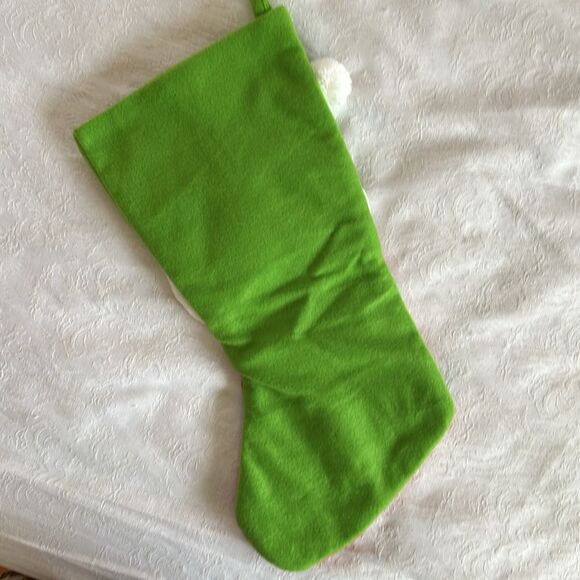 Christmas Stocking Red and Green with Santa Belt HoHoHo Lined Hanger - Picture 2 of 7